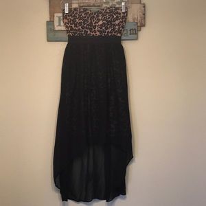 Leopard print strapless high low dress size small